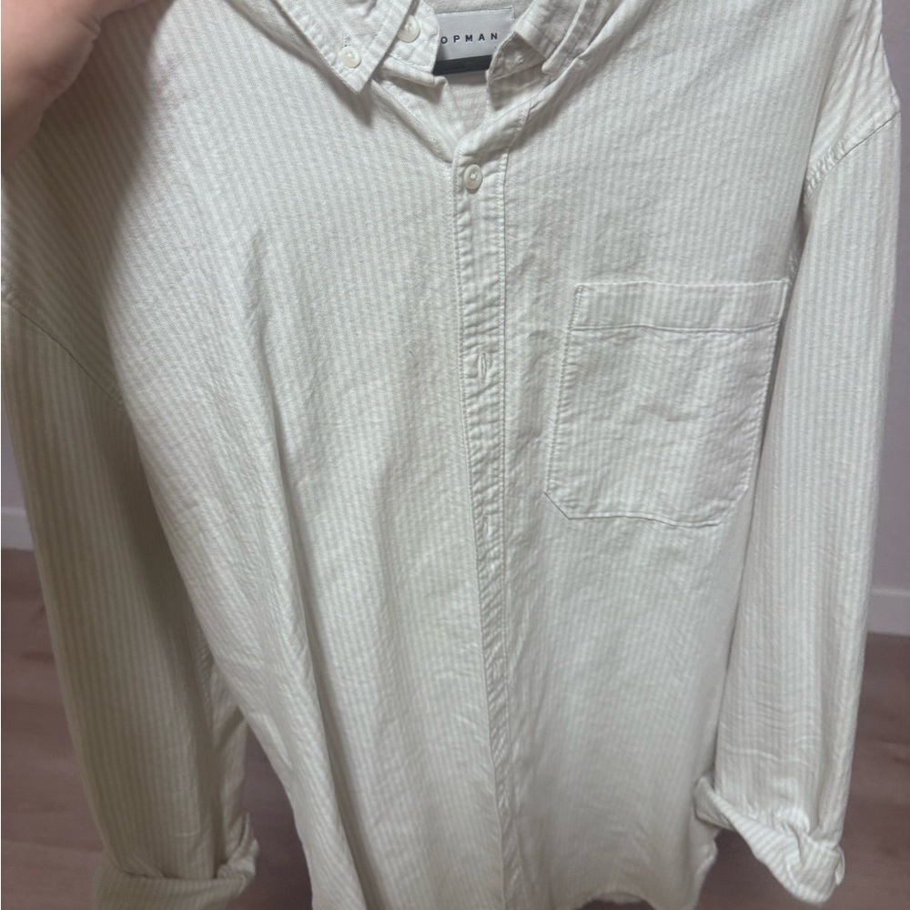 Topman Light Cream Striped Casual Shirt